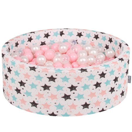 KiddyMoon Bällebad Bällepool mit bunten Bällen 7Cm  für Babys Kinder Sterne, Ecru:  Rose/ Perle/ Transparent