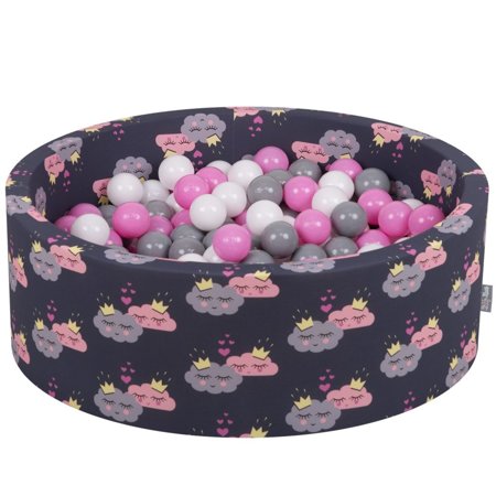 KiddyMoon Bällebad Bällepool mit bunten Bällen 7Cm  für Babys Kinder Wolken, Wolken-Dblau: Grau/ Weiß/ Rosa