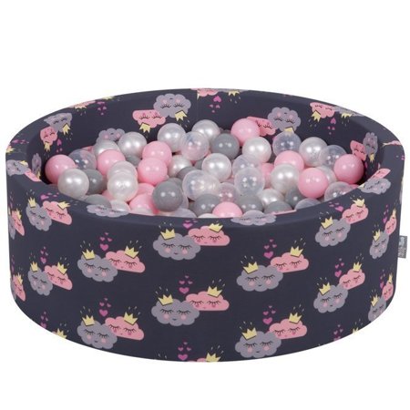 KiddyMoon Bällebad Bällepool mit bunten Bällen 7Cm  für Babys Kinder Wolken, Wolken-Dblau: Perle/ Grau/ Transparent/ Puderrosa