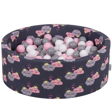 KiddyMoon Bällebad Bällepool mit bunten Bällen 7Cm  für Babys Kinder Wolken, Wolken-Dblau: Weiß/ Grau/ Puderrosa