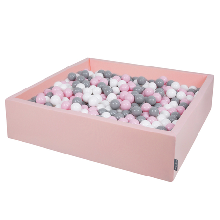 KiddyMoon Bällebad Groß Quadrat Bällepool Mit Bunten Bällen Für Babys Kinder, Rosa: Weiß-Grau-Puderrosa