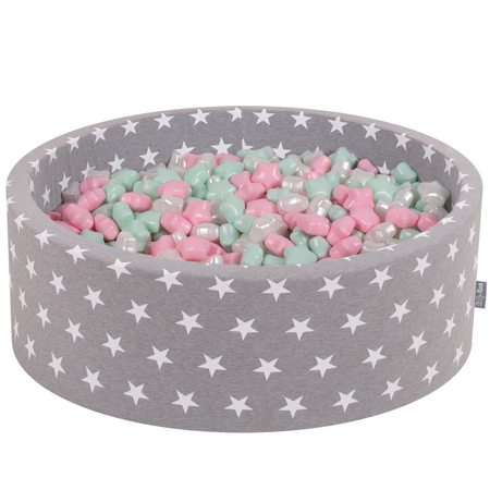 KiddyMoon Bällebad mit Sterne rund, Grausterne: Puderrosa-Perle-Mint