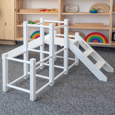 KiddyMoon Holzspielplatz mit Rutsche Kletterturm PG-001, Grau