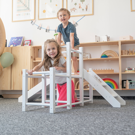 KiddyMoon Holzspielplatz mit Rutsche Kletterturm PG-001, Grau