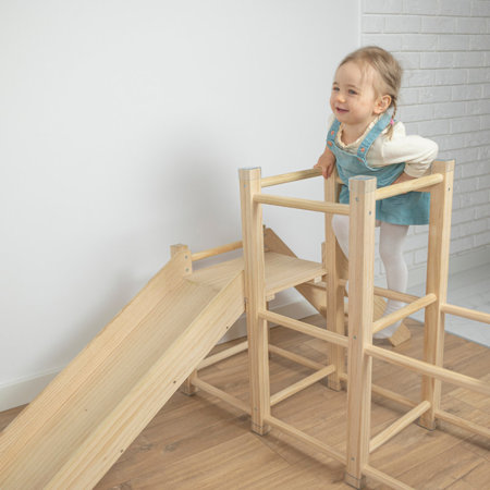 KiddyMoon Holzspielplatz mit Rutsche Kletterturm PG-001, Naturholz