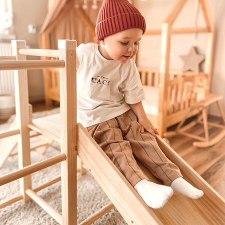 KiddyMoon Holzspielplatz mit Rutsche Kletterturm PG-001, Naturholz