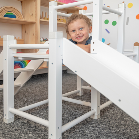 KiddyMoon Holzspielplatz mit Rutsche Kletterturm PG-001, Weiß