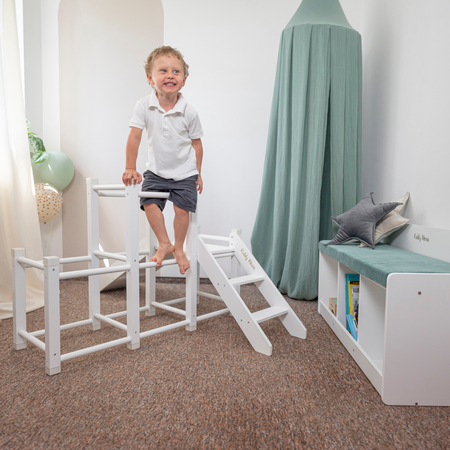 KiddyMoon Holzspielplatz mit Rutsche Kletterturm PG-001, Weiß