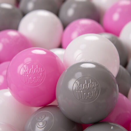 KiddyMoon Kinder Bälle für Bällebad Baby Plastikbälle Spielbälle 6cm Made in EU, Grau/ Weiß/ Rosa