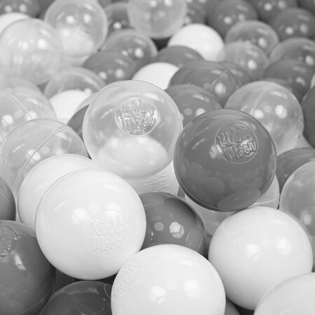 KiddyMoon Kinder Bälle für Bällebad Baby Plastikbälle Spielbälle 6cm, Weiß/ Grau/ Transparent