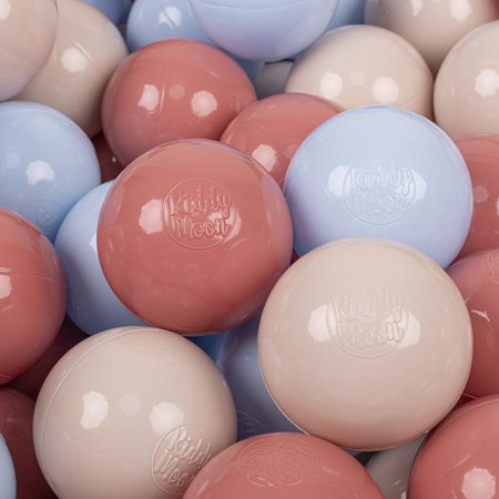 KiddyMoon Kinder Bälle für Bällebad Baby Spielbälle Plastikbälle 7cm Made in EU, Pastellbeige/ Pastellblau/ Lachsfarben