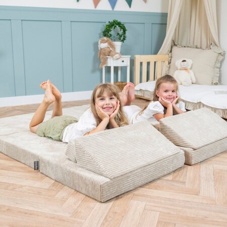 KiddyMoon Kindersessel Aufklappen aus Schaumstoff Sessel für Kinder Kinderstuhl für Kinderzimmer Stuhl Faltmatratze Matratzen Relaxsessel Kuschelsessel, Beige