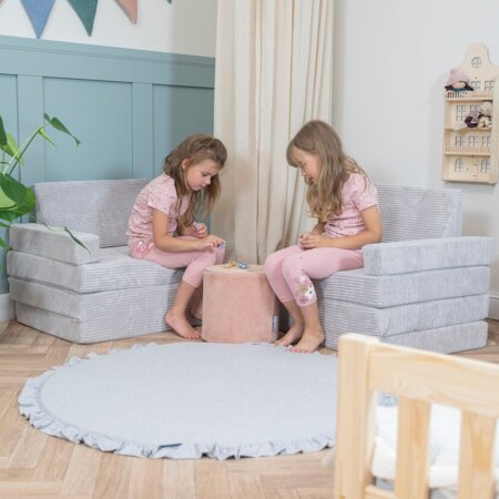 KiddyMoon Kindersessel Aufklappen aus Schaumstoff Sessel für Kinder Kinderstuhl für Kinderzimmer Stuhl Faltmatratze Matratzen Relaxsessel Kuschelsessel, Hellgrau