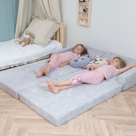 KiddyMoon Kindersessel Aufklappen aus Schaumstoff Sessel für Kinder Kinderstuhl für Kinderzimmer Stuhl Faltmatratze Matratzen Relaxsessel Kuschelsessel, Hellgrau