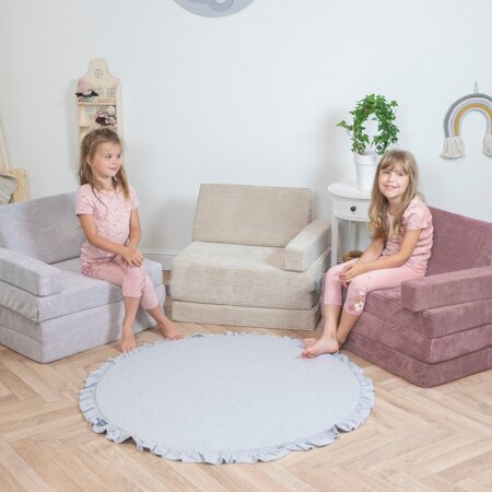 KiddyMoon Kindersessel Aufklappen aus Schaumstoff Sessel für Kinder Kinderstuhl für Kinderzimmer Stuhl Faltmatratze Matratzen Relaxsessel Kuschelsessel, Hellgrau