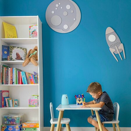 KiddyMoon Kinderzimmer Wanddeko aus Holz, Weltraumrakete: Grau