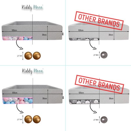 KiddyMoon Quadrat Bällebad Bällepool 7Cm Eckig Ballgruben Für Babys Spielbad Kleinkinder, Hergestellt in der EU, Dunkelgrau: Perle-Puderrosa-Silber