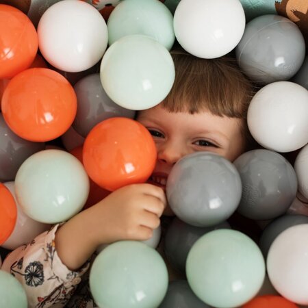 KiddyMoon Rund Bällebad Bällepool 7Cm Ballgruben Mit Bunten Bällen Für Babys Spielbad Kleinkinder, Hergestellt in der EU, Füchse-Grün: Orange/ Mint/ Grau/ Weiß