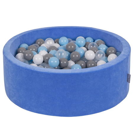 KiddyMoon Rund Bällebad Velvet  7Cm, Heidelbeerdunkelblau:  Grau/ Weiß/ Transparent/ Babyblau