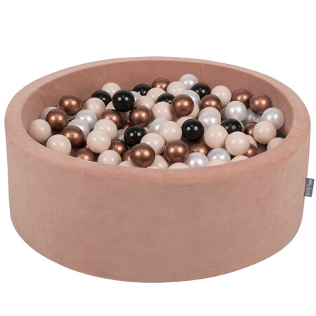 KiddyMoon Rund Bällebad Velvet Bällepool 7Cm Ballgruben Für Babys Spielbad Kleinkinder, Hergestellt in der EU, Wüstenrosa:  Pastellbeige/ Kupferrot/ Schwarz/ Perle