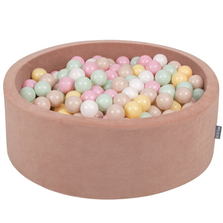 KiddyMoon Rund Bällebad Velvet Bällepool 7Cm Ballgruben Für Babys Spielbad Kleinkinder, Hergestellt in der EU, Wüstenrosa:  Pastellbeige/ Pastellgelb/ Weiß/ Minze/ Puderrosa