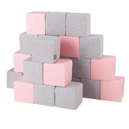 KiddyMoon Schaumstoff Würfel Weiche Blöcke für Kinder Softbausteine Spielblöcke, Blöcke:  Hellgrau-Pink