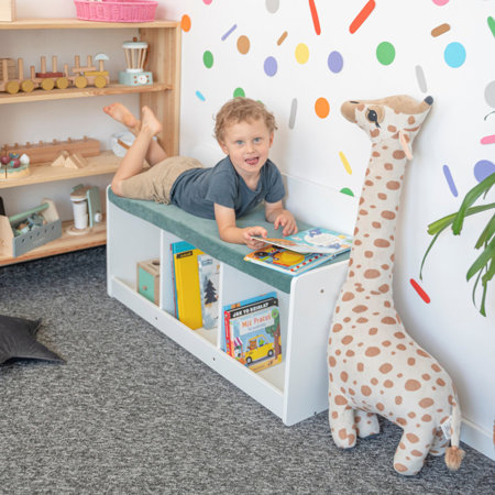 KiddyMoon Sitzbank mit Sitzfläche für Kinder Multifunktional Kindermöbel zum Sitzen Aufbewahrung Spielzeug Kind, Grau/ Hellgrau