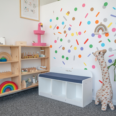 KiddyMoon Sitzbank mit Sitzfläche für Kinder Multifunktional Kindermöbel zum Sitzen Aufbewahrung Spielzeug Kind, Grau/ Waldgrün