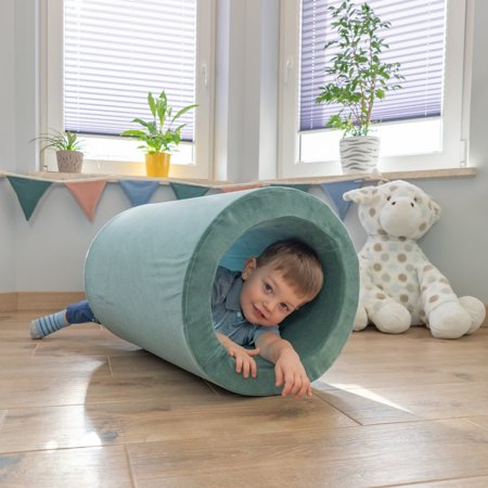 KiddyMoon Spielplatz Velvet Aus Schaumstoff Mit Samt  Für Babys Hindernisläufen - Fass/Puff/Puff, Waldgrün