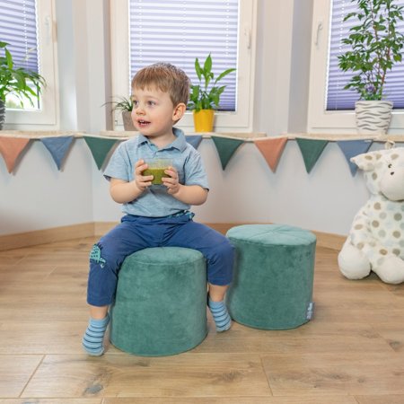 KiddyMoon Spielplatz Velvet Aus Schaumstoff Mit Samt  Für Babys Hindernisläufen - Fass/Puff/Puff, Waldgrün