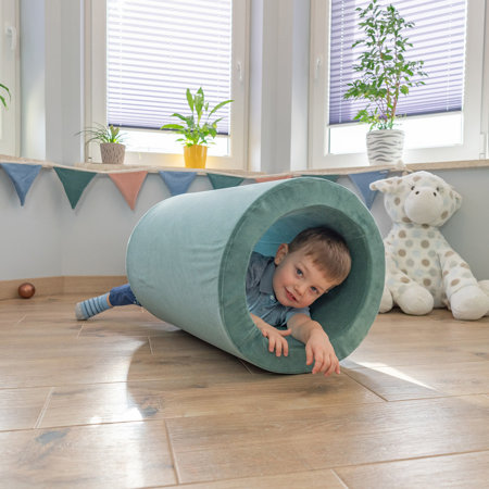 KiddyMoon Spielplatz Velvet Aus Schaumstoff Mit Samt  Für Babys Hindernisläufen - Fass, Waldgrün