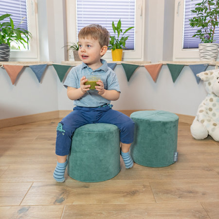 KiddyMoon Spielplatz Velvet Aus Schaumstoff Mit Samt  Für Babys Hindernisläufen - Puff, Waldgrün