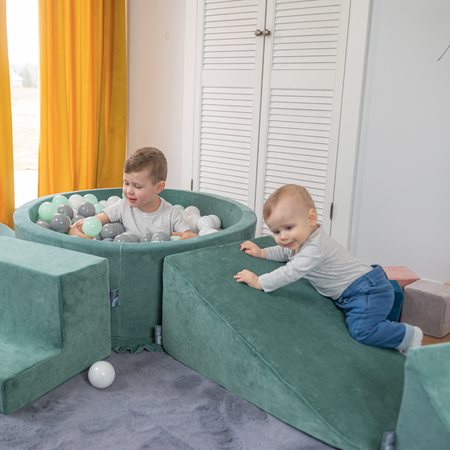 KiddyMoon Spielplatz Velvet  Aus Schaumstoff Mit Samt Rund Bällebad Ballgruben Für Babys Spielbad Hindernisläufen, Hergestellt In Der EU, Sandbeige: Braun/ Kupferrot/ Pastellbeige/ Lachsfarben