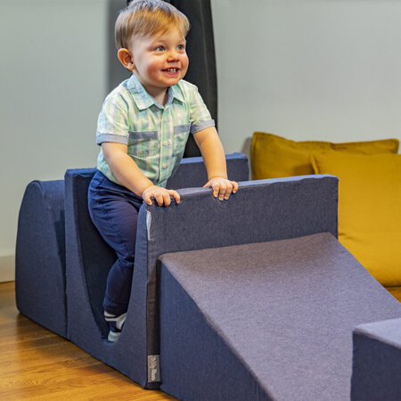 KiddyMoon Spielplatz aus Schaumstoff Stüfchen Hindernisläufen, Dunkelblau