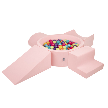 KiddyMoon Spielplatz aus Schaumstoff mit Bällebad und Bälle Hindernisläufen, Pink: Hellgrün/ Gelb/ Türkis/ Orange/ Dunkelpink/ Violet