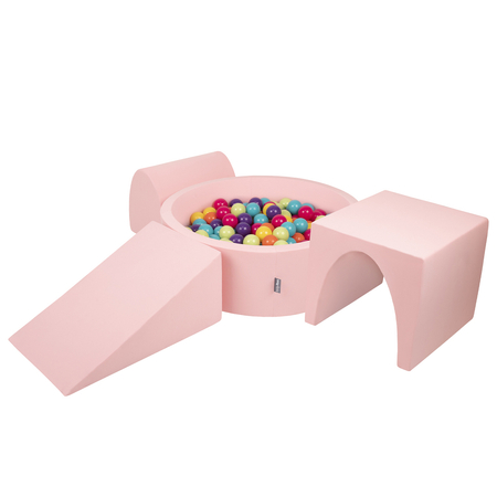 KiddyMoon Spielplatz aus Schaumstoff mit Bällebad und Bälle Hindernisläufen, Pink: Hellgrün/ Gelb/ Türkis/ Orange/ Dunkelpink/ Violet