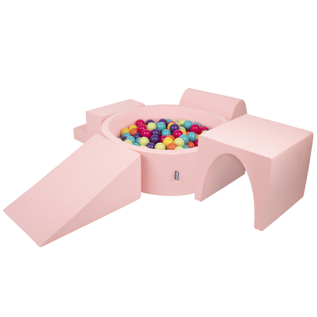 KiddyMoon Spielplatz aus Schaumstoff mit Bällebad und Bälle Hindernisläufen, Pink: Hellgrün/ Gelb/ Türkis/ Orange/ Dunkelpink/ Violett