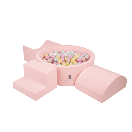 KiddyMoon Spielplatz aus Schaumstoff mit Bällebad und Bälle Hindernisläufen, Pink: Pastellbeige/ Pastellgelb/ Weiß/ Minze/ Puderrosa