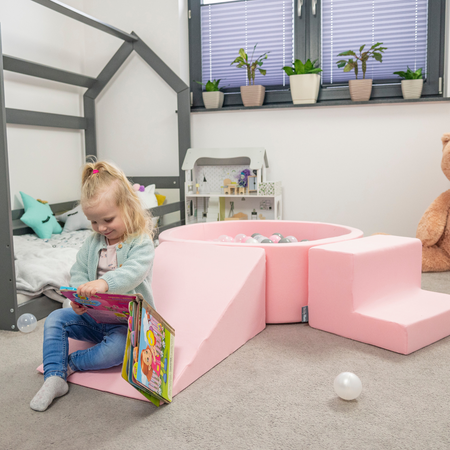 KiddyMoon Spielplatz aus Schaumstoff mit Bällebad und Bälle Hindernisläufen, Pink: Pastellbeige/ Puderrosa/ Perle