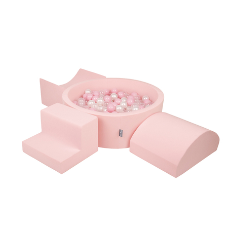 KiddyMoon Spielplatz aus Schaumstoff mit Bällebad und Bälle Hindernisläufen, Pink: Puderrosa/ Perle/ Transparent