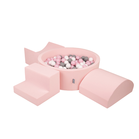 KiddyMoon Spielplatz aus Schaumstoff mit Bällebad und Bälle Hindernisläufen, Pink: Weiß/ Grau/ Puderrosa