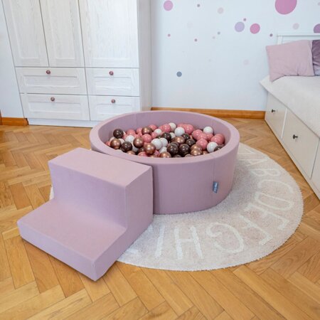 KiddyMoon Spielplatz aus Schaumstoff mit Bällebad und Bällen Hindernisläufen, Erikafarben: Pastellbeige/ Puderrosa/ Perle