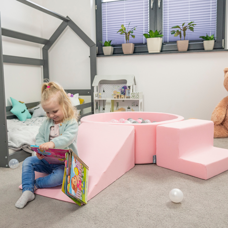 KiddyMoon Spielplatz aus Schaumstoff mit Bällebad und Bällen Hindernisläufen, Pink: Pastellbeige/ Puderrosa/ Perle