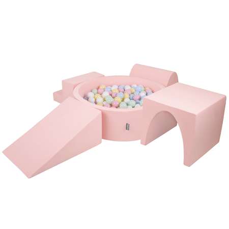 KiddyMoon Spielplatz aus Schaumstoff mit Bällebad und Bällen Hindernisläufen, Pink: Pastellblau/ Pastellgelb/ Weiß/ Minze/ Puderrosa