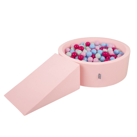 KiddyMoon Spielplatz aus Schaumstoff mit Bällebad und Bällen Hindernisläufen, Pink: Puderrosa/ Dunkelpink/ Babyblau/ Minze