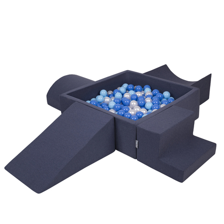 KiddyMoon Spielplatz aus Schaumstoff mit Quadrat Bällebad Bälle Hindernisläufen, Dunkelblau: Babyblue/ Blau/ Perle