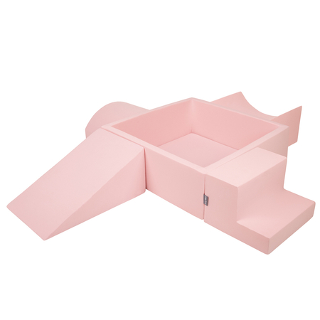 KiddyMoon Spielplatz aus Schaumstoff mit Quadrat Bällebad Bälle Hindernisläufen, Pink: Babyblue/ Puderrosa/ Perle