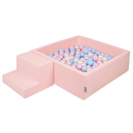 KiddyMoon Spielplatz aus Schaumstoff mit Rund Bällebad Ballgruben für Babys Spielbad Hindernisläufen, Hergestellt in der, Pink: Babyblue/ Puderrosa/ Perle
