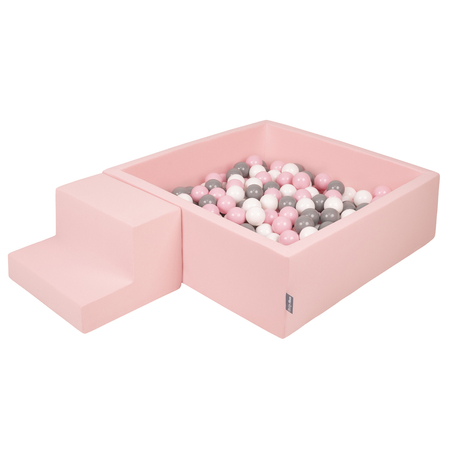 KiddyMoon Spielplatz aus Schaumstoff mit Rund Bällebad Ballgruben für Babys Spielbad Hindernisläufen, Hergestellt in der, Pink: Weiß/ Grau/ Puderrosa