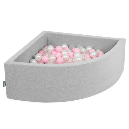 KiddyMoon Viertel Eckig Bällebad Bällepool 7Cm Ballgruben Für Babys Spielbad Kleinkinder, Hergestellt in der EU, Hellgrau: Puderosa/ Perle/ Transparent